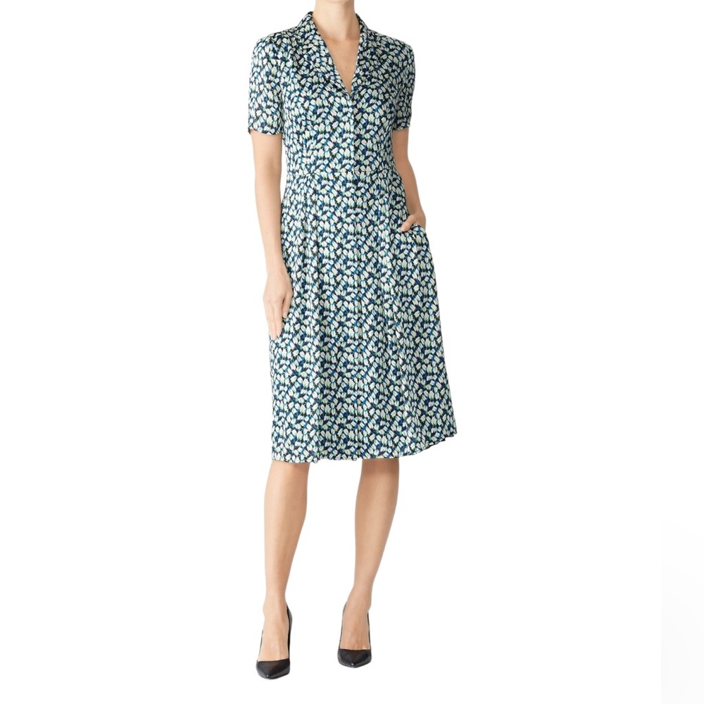 Jason Wu Collection Printed Satin Hourglass Midi Day Dress Short Sleeve — Size 0